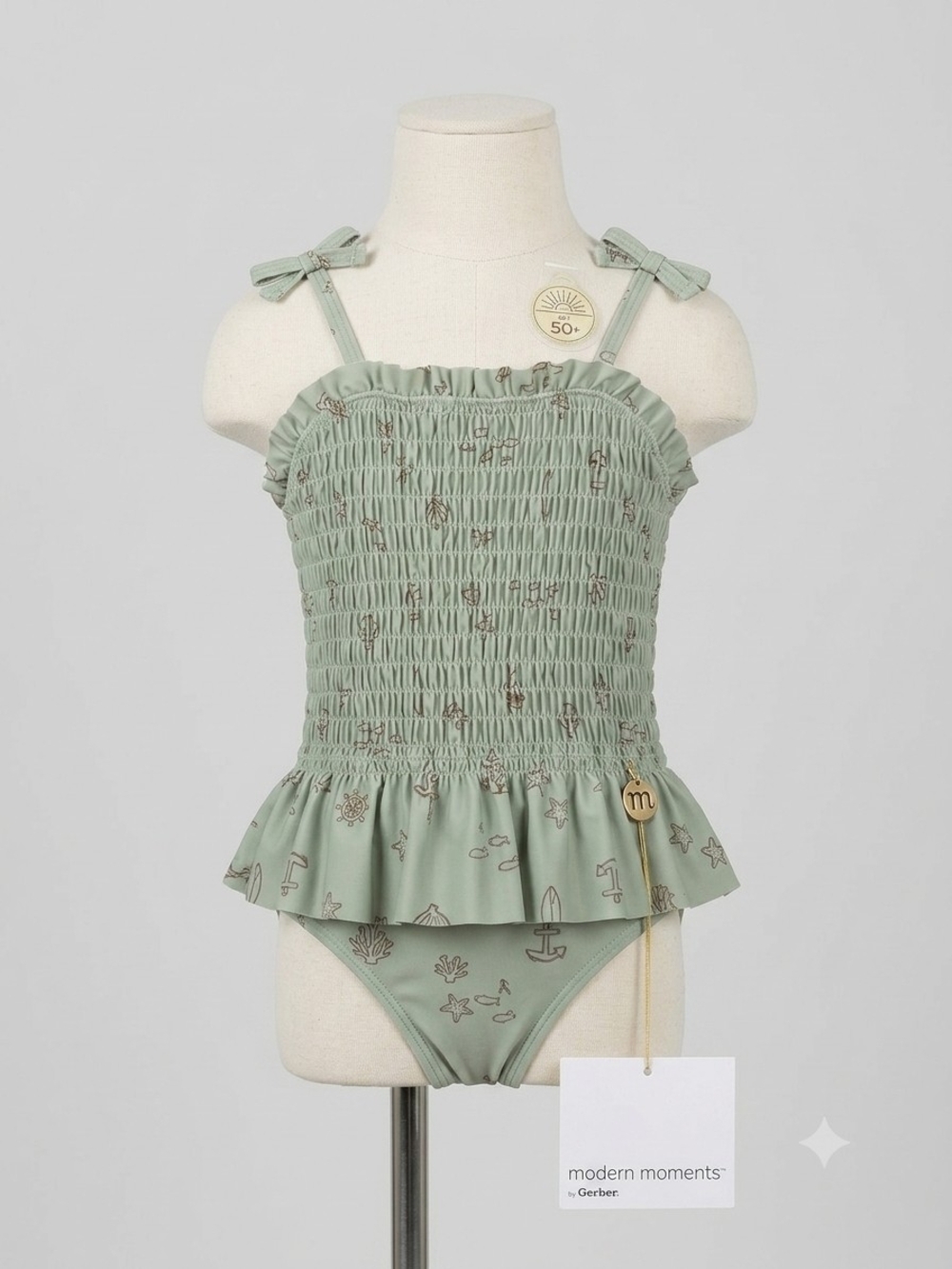 Modern Moments by Gerber, Sage Smocked Ruffle One-Piece Swimsuit for Kids